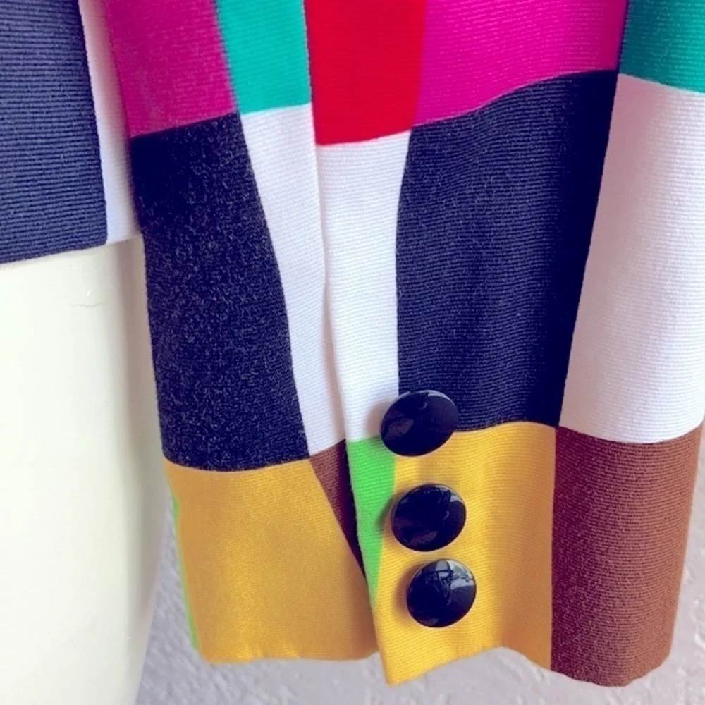 𝅺NIPON BOUTIQUE VTG color block 100% cotton blazer Sz 14